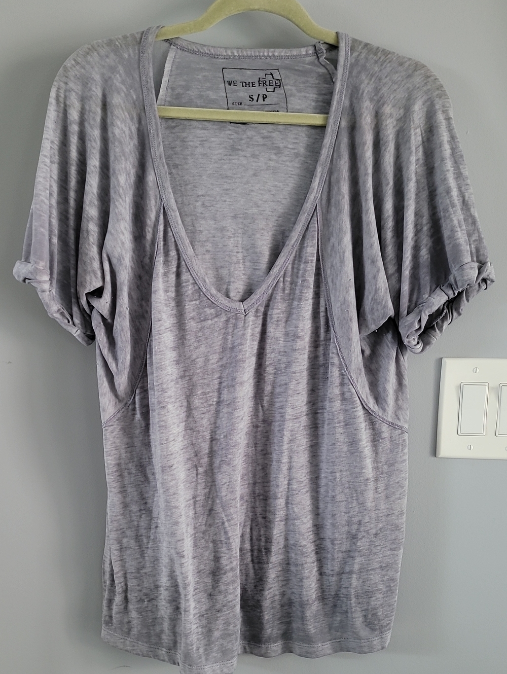 We The Free Heather Gray Deep V Short Sleeve Tee